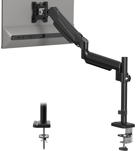 BONTEC Adjustable Single Monitor mount for 13 to 34 screens, Ergonomic Gas Spring Arm Stand with pole, weight capacity 9 kg, VESA 75/100 mm