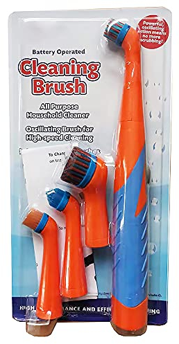 Elektrische Reinigungsbürste mit Ersatzköpfen, automatischer Haushalts-Kombischrubber, Turboreiniger für Küche, Bad, Wohnzimmer(Orange und Blau)