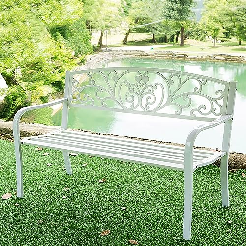 Gartenbank, Gartenbank mit Armlehnen und Rückenlehne, wetterfeste Balkonbank, Terrassenbank, Parkbank aus Aluminium, robust, stabil, langlebig, Gartenmöbel, Gartenbänke für