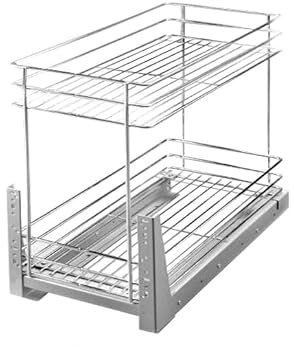 STOLMET Schrankauszug Schrankkorb mit Vollauszug Ausziehbare Küchenschublade mit Soft Close System Korbauszug für Küchenschrank Schrank mit Außenbreite von 50 cm 2 Ablagen 480 x 545 x 450 mm Silber