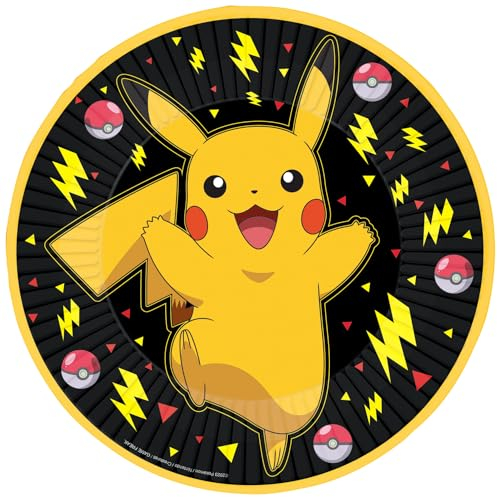amscan 9917104-66 - Platos de papel para fiesta de cumpleaños de Pokémon para niños, paquete de 8
