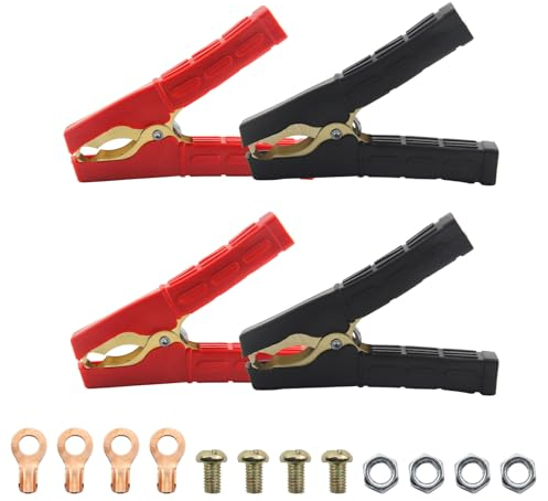 CYIOU 4 Stück Krokodilklemmen 100-500A Starthilfe Klemmen Reinkupfer Batterieklemmen Krokodil mit Isolierten Stiefel Kunststoffgriff für Autobatterien Starthilfekabel (Rot + Schwarz)