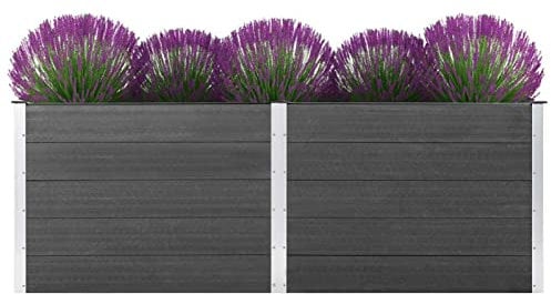 BAZZI Blumenkasten, Pflanzgefäß für den Außenbereich, Blumentöpfe für den Balkon, Hochbett für den Garten, 250 x 50 x 91 cm, aus WPC, Grau