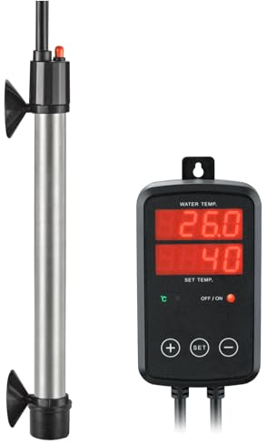 Titan Aquarium Heizung 100W 200W 300W 500W 800W 1000W 1300W, Tauchbare Aquarium Heizstab mit Temperaturregler, 0℃~40℃ Einstellbar, Geeignet für 80l ~ 150l Salzwasser Süßwasser, MX-9016(200W)