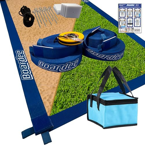 Boardee Beachvolleyball-Spielfeld-Linien, verstellbar und tragbar, für Sand und Gras, inklusive Tasche und Maßband, 5,1 x 66,3 x 132,6 cm, Klettverschluss, langlebig, offizielles wetterfest,