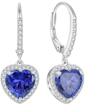 FJ Herz Hängend Ohrringe Damen 925 Sterling Silber Halo Ohrringe Tansanit Dezember Geburtsstein Schmuck Geschenke für Frauen Mutter Freundin Mama