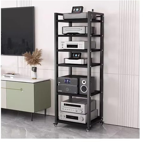 audio rack hifi regal Audio-Video-Medienschrank Mit Höhenverstellbarem Regal Und Rollen, Wohnzimmer 5 6 7 8 Etagen Unterhaltung Stereo Komponenten Rack Für Kleinen Raum ( Color : Black-#2 , Size : 6 t