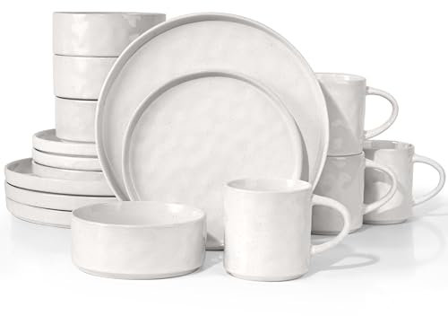 HaWare Dinnerware Sets, 16-Piece Stoneware Plates and Bowls Set, Elegant Ceramic Dish Set for 4, Chip and Scratch Resistant, Microwave and Dishwasher Safe, Speckled White