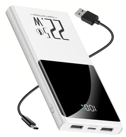Slim Power Bank, 10000mah Fast Charging Portable Charger, PD 22.5W USB-C in/Out Battery Pack with LED Display, Compatible with iPhone15/14/13/12,Samsung,Google Android(White)