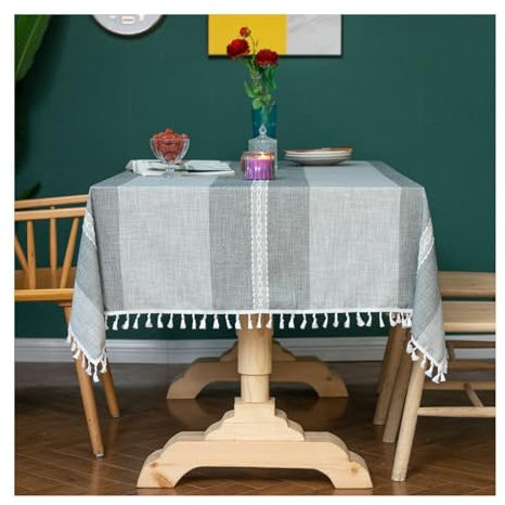 Tischdecke Klein Deko, Tischdecke Garten 140x200 DREI Streifen Tischtuch Abwaschbar Outdoor Grau Tischdecke Wohnzimmertisch Klein Baumwolle Leinen
