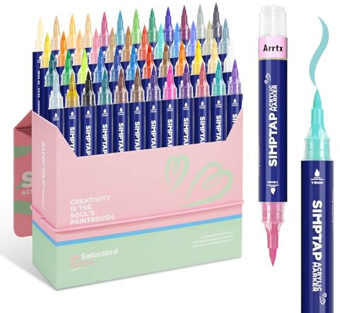 Arrtx Top Valve Action Acrylic Marker Pen, 48 Colors Simptap Acrylic Paint Pens, Extra Brush Tip, Water Based Paint Markers for Stone, Glass, Easter Egg and Fabric Painting-Arts and Crafts for Adults