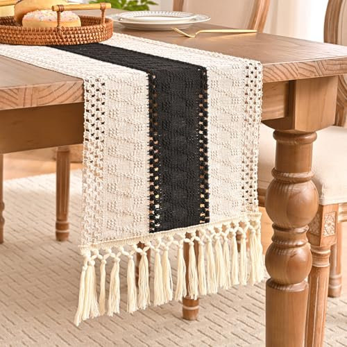 Aisybaklyn Tischläufer Schwarz 30x140cm Tischläufer Tischdeko Hochzeit Häkelspitze Boho Table Runner Herbst Dekoration Tisch Läufer Retro Deko für Urlaub Party Hochzeit Geburtstag Küche Tischdeko