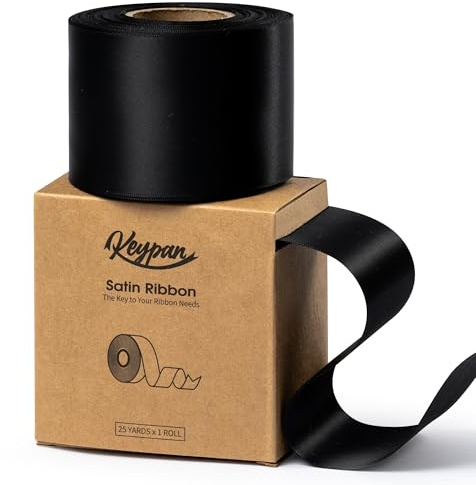Keypan Black Satinband 6,3 cm x 22,9 m Double-Faced Wide Geschenkband Breit für Geschenkverpackung, Blumensträuße, Schleifenherstellung, Geburtstags und Hochzeitsdekorationen, Baby Shower Dekoration