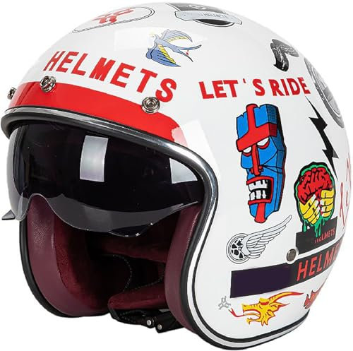 Vintage Casque Moto Demi-Jet, Dot/ECE Homologué Casque Semi-Ouvert, Casques Jet De Moto Casques Bols Demi pour Hommes Et Femmes Casques À Face Ouverte avec Anti Scratch Visiere 4,M=57-58CM
