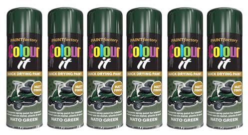 YSAMAX NATO Green Matt Finish Spray Paint, Military-Inspired Designs, Uniform Finish, Quick Drying Formula, Ideal For Both Interior And Exterior Use, 250ML, (6PCS)