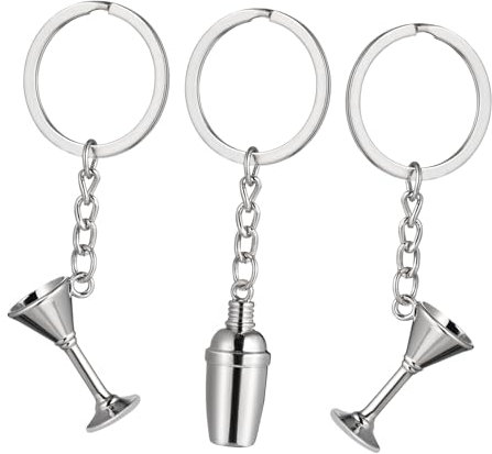 LIFKOME Cocktail Shaker Keyring Set 3pcs Goblet Pendant Keychains for Fashion Accessory