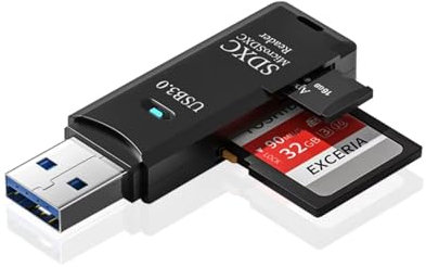 Kartenleser USB 3.0 Stick Card Reader SDHC SDXC MicroSD TF Adapter Speicherkarte (Schwarz - USB 3.0)