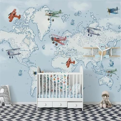 Tzxztt Cartoon Flugzeuge Ozean Boot Moderne 3D Tapete Geprägte Seide Neutrale Töne Material Ideal Für Wohnzimmer Schlafzimmer-300cm×210cm
