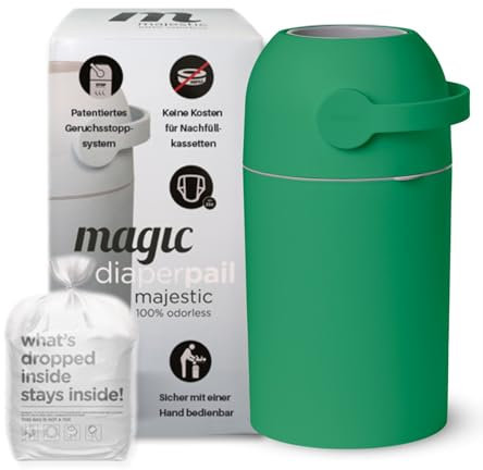 Magic Majestic Windeleimer Geruchsdicht & Windel Blaubaer - Wickeleimer, mit Geruchsstopp-System, Einhändige Bedienung, Windeleimer Windelmülleimer, 25 Windeln Fassungsvermögen, Mülleimer Badezimmer