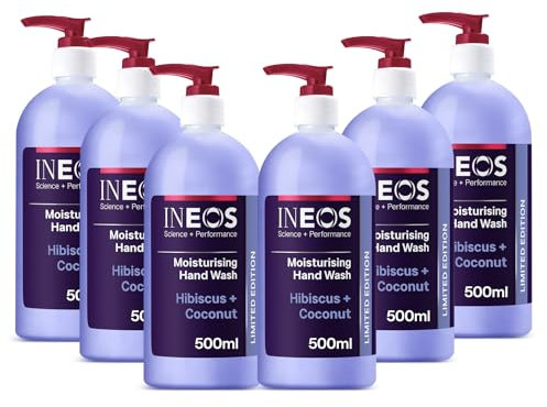 INEOS - Liquid Hand Soap - Moisturising Handwash - Hibiscus & Coconut - 6 Bottles x 500ml, Packaging May Vary