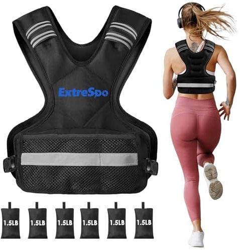 ExtreSpo Adjustable Weighted Vest for Women and Men, 11-20lb Weight Vest with 6 Ironsand Weights, Body Weight Vest Exercise Set with Reflective Strip for Strength Training and Workout