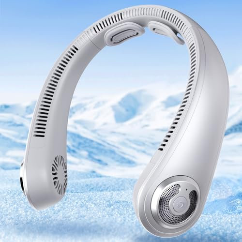 BOIROS Nackenventilator, 5000mAh Halsventilator mit Nackenstütze, Wiederaufladbarer USB Hals Ventilator Leiser, 5 Geschwindigkeitsstufen, Tragbarer, 360° Rundum-Luftstrom für Frauen und Männer