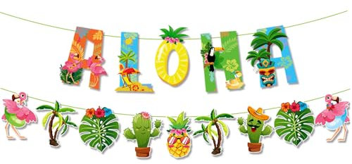 Ovanda Hawaii Party Deko Girlande, Hawaii Girlande Kinder, Hawaii Deko, Flamingo Deko, für Hawaii Deko Geburtstag, Hawaii Party Deko, Dschungel Mottoparty, Sommerparty Deko, Beach Party Deko, Aloha