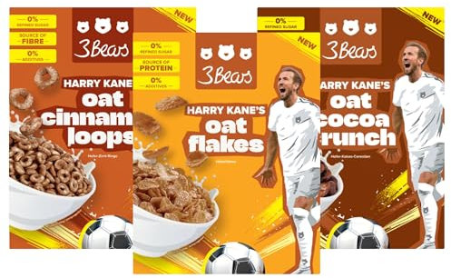 3Bears Cereals Set – 3 Sorten Cerealien mit Hafer, Zimt & Kakao – vegan, ohne Industriezucker & Zusatzstoffe – Ballaststoff- & Proteinquelle – entwickelt mit Harry Kane