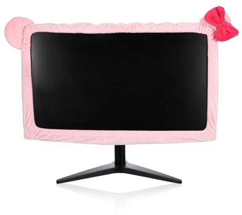 22-27 Kawaii Computer Monitor Cover with Cat Ear Lovely Elastic Monitor Dust Cover Protector Furry Cute LCD Screen Decoration Lovely Computer Accessories for Laptop TV Tablet(Pink)