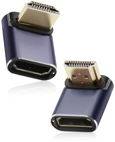 2 Unidades Adaptador HDMI 8K 90 Grados, Conector 48 Gbps HDMI 2.1 de Ángulo Recto con Indicador de Trabajo LED, Extensor HDMI Macho a Hembra en Oro para HDTV Laptop Hdmatrl Monitor