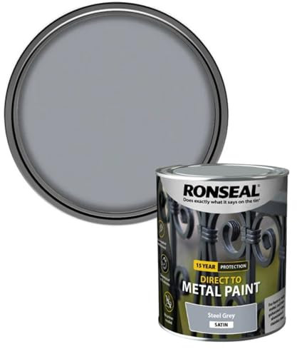 AOC24 Direct to Metal Paint - Gloss/Matt/Satin Finish - Garden Exterior Metal Surface Paint, No Primer Needed - Water-Based, Rust-Proof for Gates, Railings - Tough Durable, (Steel Grey Satin, 750ml)