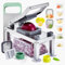 VEVOR Mandoline Cuisine Hachoir à Légumes Coupe Légumes Tout-en-un avec 9 Lames en Acier Inoxydable et Récipient, Râpe à Fromage, Coupe Oignons et Pommes de Terre, Gadgets de Cuisine Hachage Rapide