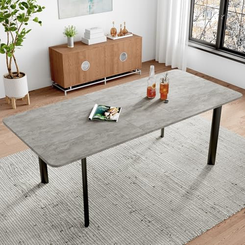 JIEXI Esstisch Mit 4-8 Stühlen Set, Essgruppe Tisch Ausziehbar, Moderner, Stilvoller MDF-Platten Esstisch Für Das Wohnzimmer 160-200cm Grauer Tisch