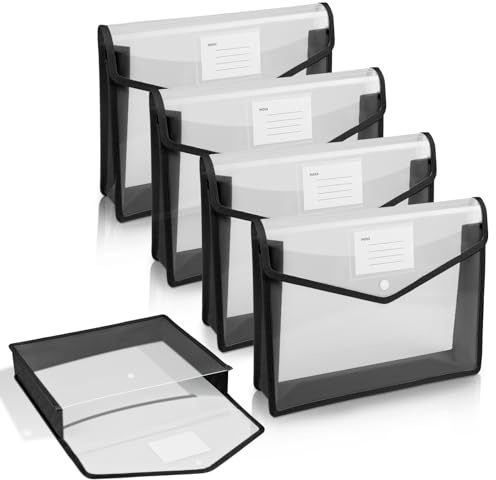 AOOSU A5 Pochette Plastique, 5pcs Enveloppe Transparente Chemise à Bouton Pression, Porte-Document Extensible Verticale, Fichier Document, Pochette Porte-Documents pour Fournitures Bureaux Voyage