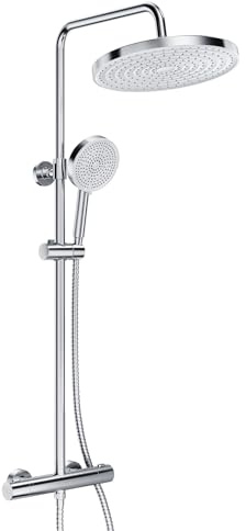 HOROW Colonna Doccia Termostatica con Miscelatore, Set Completo con Soffione Rotondo 30 x 30 cm e Doccia a Mano 5 Getti, Regolabile in Altezza
