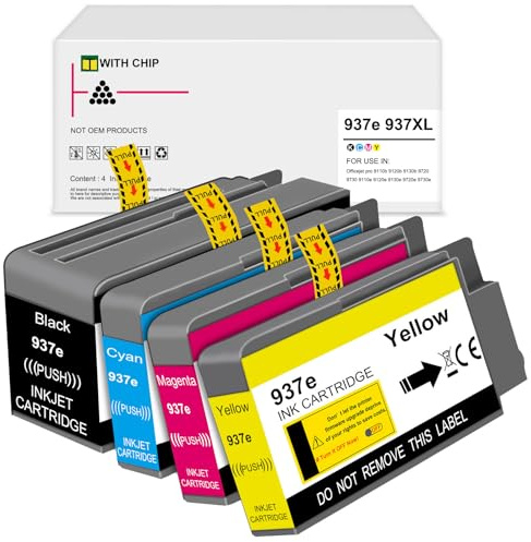 OGOUGUAN 937e 937XL Druckerpatronen Ersatz für 937 XL Multipack Kompatibel mit Officejet pro 9110b 9120b 9130b 9720 9730 9110e 9120e 9130e 9720e 9730e (1 Schwarz 1 Cyan 1 Magenta 1 Gelb)