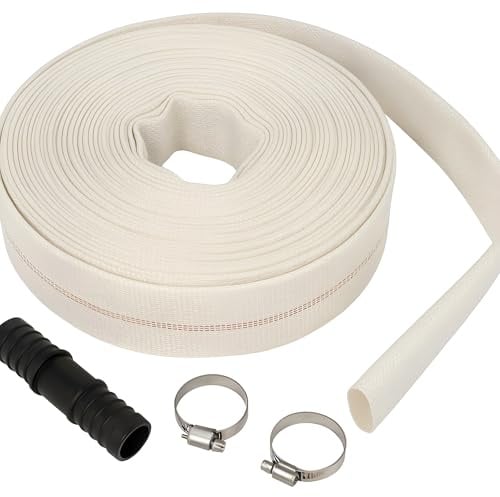 Lay Flat Hose Set 25 mm / 1 inch x 15 m with Repair Joiner and 2 Clips - 8 Bar Working Pressure, 24 Bar Burst Pressure - Flexible Roll Flat Water Discharge Hose for Irrigation, Agriculture, Industry