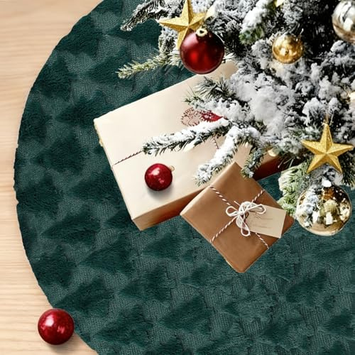 Christbaum Decke, SilverChry Weihnachtsbaum Decke, 122cm/48in Tree Skirt, Rund Tannenbaum-Unterlage, Weihnachtsbaum Tannenbaum Decke, Heißprägeverfahren,Geeignet für Weihnachtsdekoration (Grün)