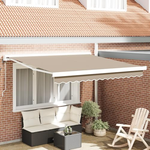 Youuihom Automatische Einziehbare Markise Beige 350x250 cm Robuste Polyester Markise mit Pulverbeschichtetem Stahl Modernes Design für Balkon Terrasse und Garten