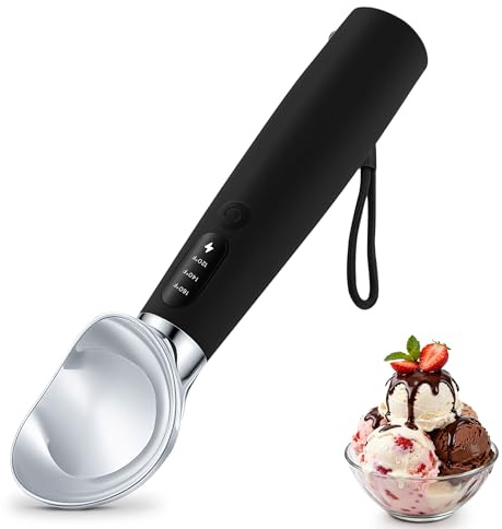 VRAIKO Paletta per gelato riscaldata, scalda gelato con 3 livelli di calore regolabili, display a LED, capacità 2600 mAh, ricaricabile, per gelato duro e altro (nero)