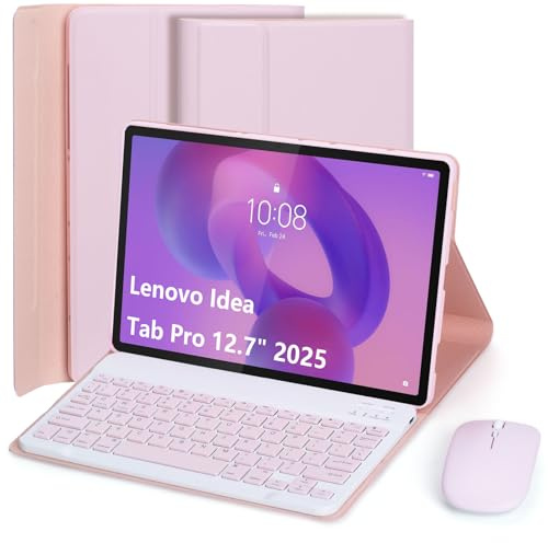 EHLCYS Funda con Teclado para Lenovo Idea Tab Pro 12,7 Pulgadas 2025 Modelo (TB373FU/TB375FC), Español Ñ Teclado Inalámbrico Bluetooth Desmontable Funda Ultradelgada Multiángulo con Ratón,Rosado