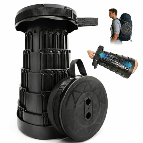 Teleskophocker Faltbar mit Fischschuppen-Design, Tragbarer Falthocker mit Hoher Stabilität, Höhenverstellbarer Campinghocker für Outdoor, Angeln, Wandern & Garten, Stabiler Klapphocker Camping