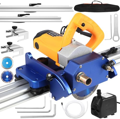 Electric Orbital Tile Cutter, 2300W Angle Grinder 8000RPM, 71 Cutting Length, Wet & Dry Blades, Bevel & Chamfer, Dual 1.05m Tracks with Suction Cups & Clamps, Water Pump & Tool Bag