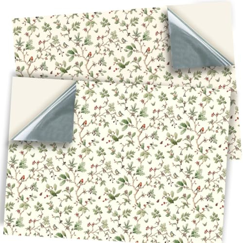Stick and Go Crafts Repositionable Self Adhesive Dolls House Wallpaper, Vintage Robins & Blue Tits Pattern, 1:12 Scale, 2 Sheets