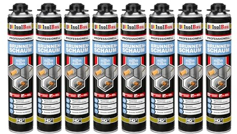 Isolbau - Brunnenschaum 1K Bauschaum Wasserdicht Aussen und Innen - Montageschaum 8 x 750 ml - PU-Schaum - Pistolenschaum Dämmschaum Isolierschaum