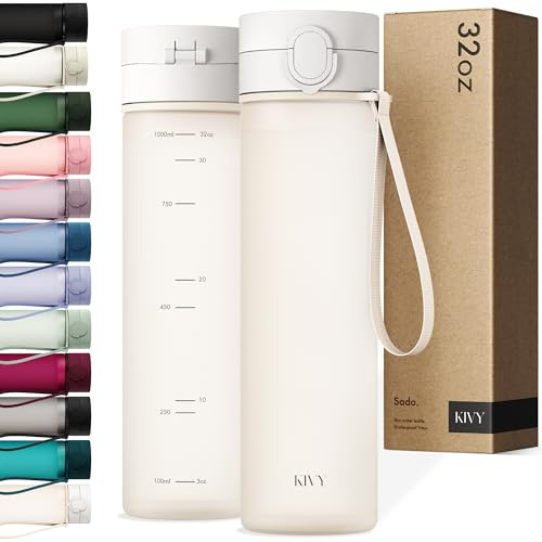 KIVY Tritan Botella de Agua 1L [IRROMPIBLE] - Water Bottle Sin BPA para Gimnasio, Gym & Deporte - Garrafa Reutilizable de Plástico Apto Lavavajillas - Cantimplora Deportiva, Oficina y Escuela -Blanco