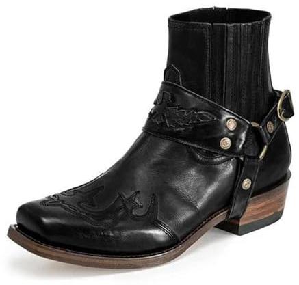 LMUIPMAA Uomo Stivali Western Stivaletti da Cowboy in Pelle PU Quadrato Testa Stivali da Equitazione