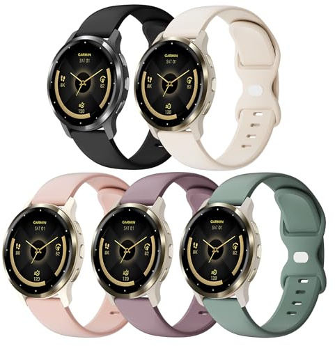 Laband 18mm Silikon Armband Kompatibel mit Garmin Venu 3S/Venu 2S/Venu 4 41mm/Vivoactive 4S/Vivomove 3S/Forerunner 265S/255S/255S Music, 5 Stück Weich Sport Wasserdichtes Ersatzarmband Damen Herren