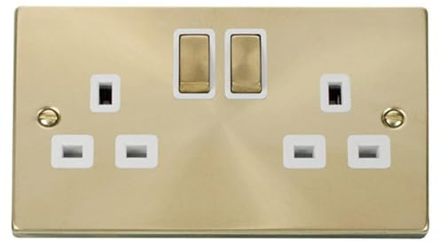 Satin - Brushed Brass 2 Gang 13A DP Ingot Twin Double Switched Plug Socket