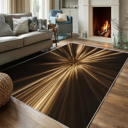 VIXENIUM Teppich Klein Glitzer Wohnzimmer 80 x 150 cm Mit Gold Modern Abstrakt Cool Muster, Glitzer Schlafzimmer Deko Bettvorleger, Kurzflor rutschfest Waschbar Teppiche Gegend